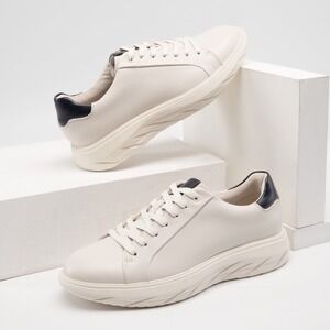 Bruno Marc Mens Vegan Leather Casual Dress Sneakers Beige Navy Size 10 New